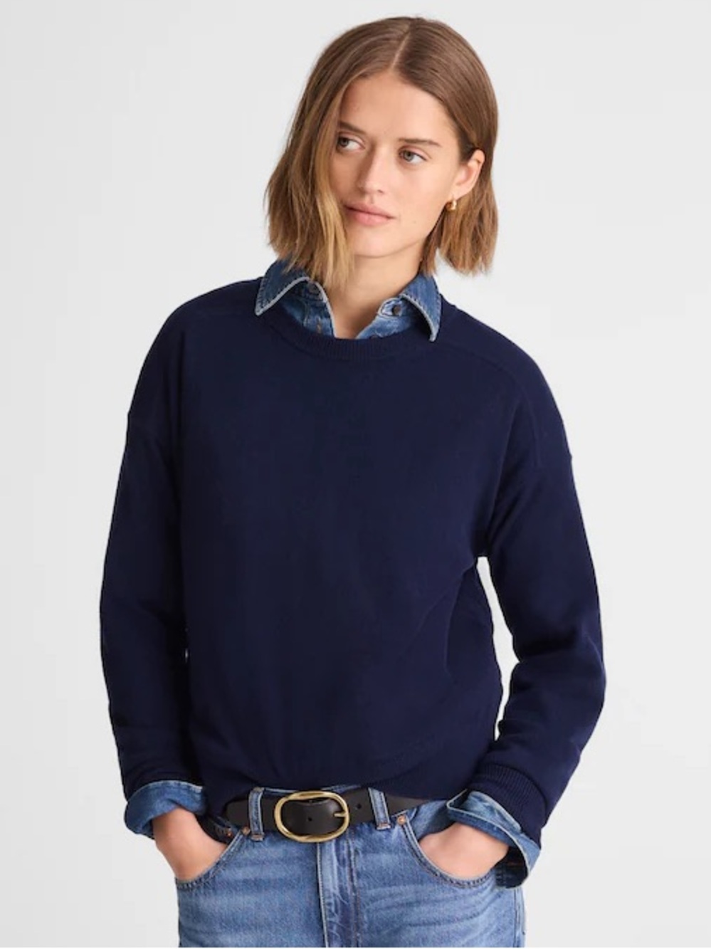 Madewell Crewneck Sweater in Cashmere Dark Cosmos Blue Size Medium NEW capsule